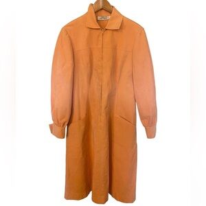 Vintage Mollie Parnis Dress Womens 10 1960s Ultra Suede Zip Up Long Sleeve peach